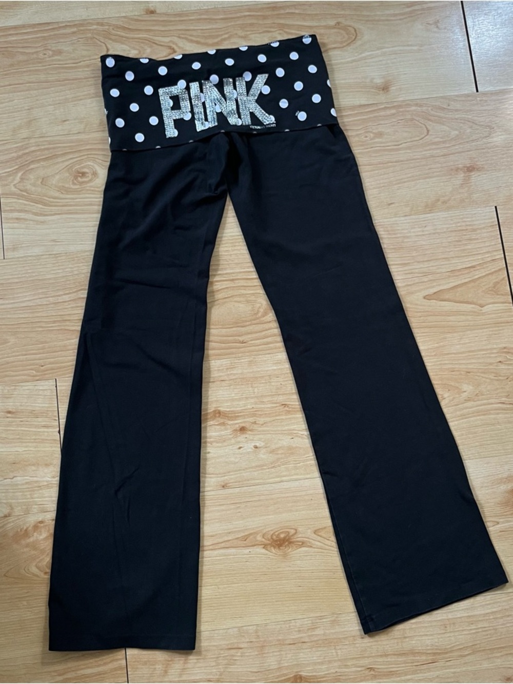 Victoria's Secret VS PINK Vintage Foldover Yoga Pants Flare Bling Polka Dot S